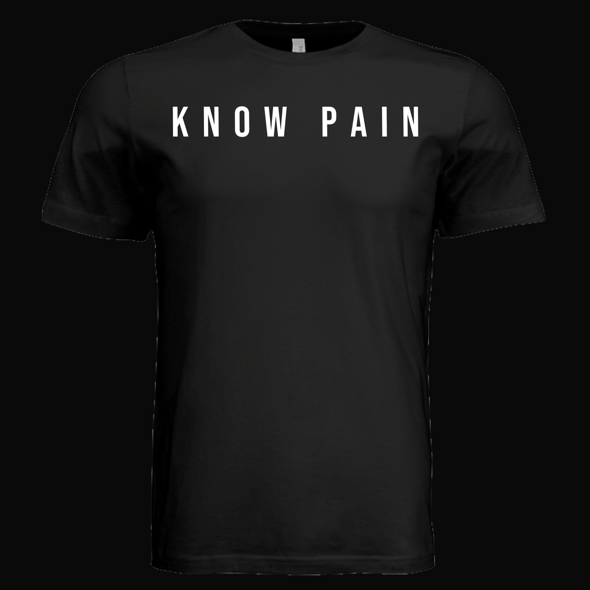 KNOW PAIN Tee (dark variant) on dark background