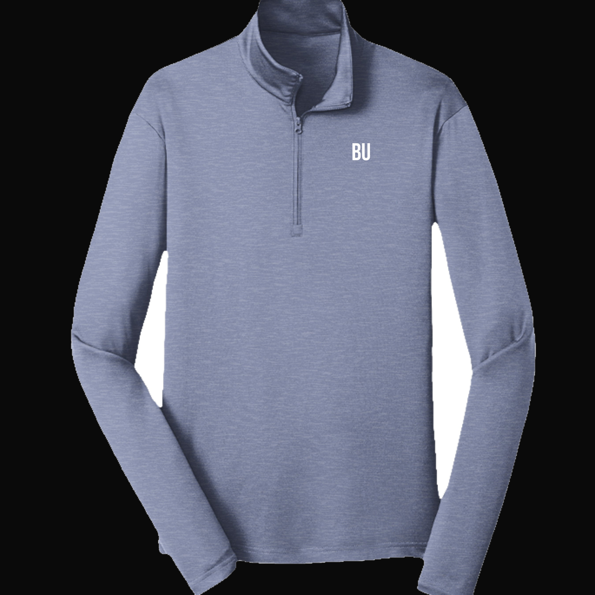 BU Quarter Zip Pullover on dark background