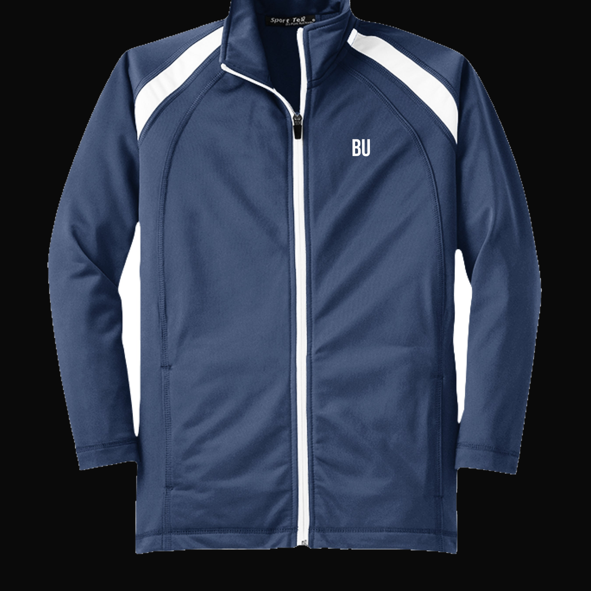 BU Track Jacket on dark background